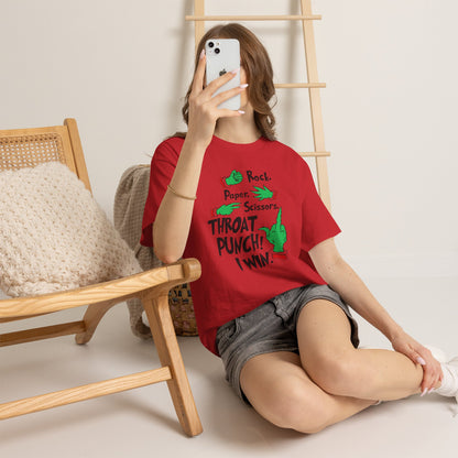Funny Holiday Tee — "Rock. Paper. Scissors. Throat Punch! I Win" Graphic T-Shirt