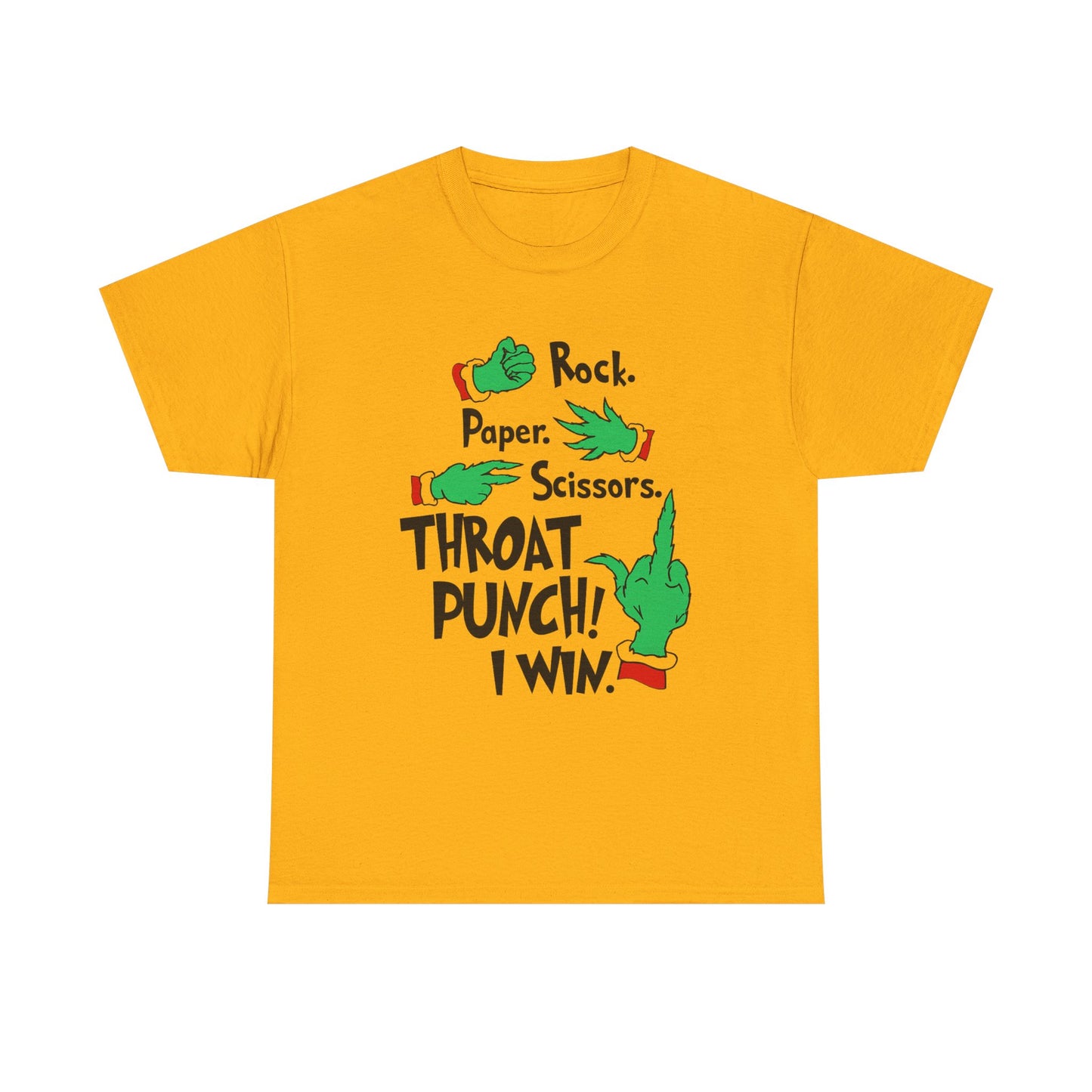 Funny Holiday Tee — "Rock. Paper. Scissors. Throat Punch! I Win" Graphic T-Shirt