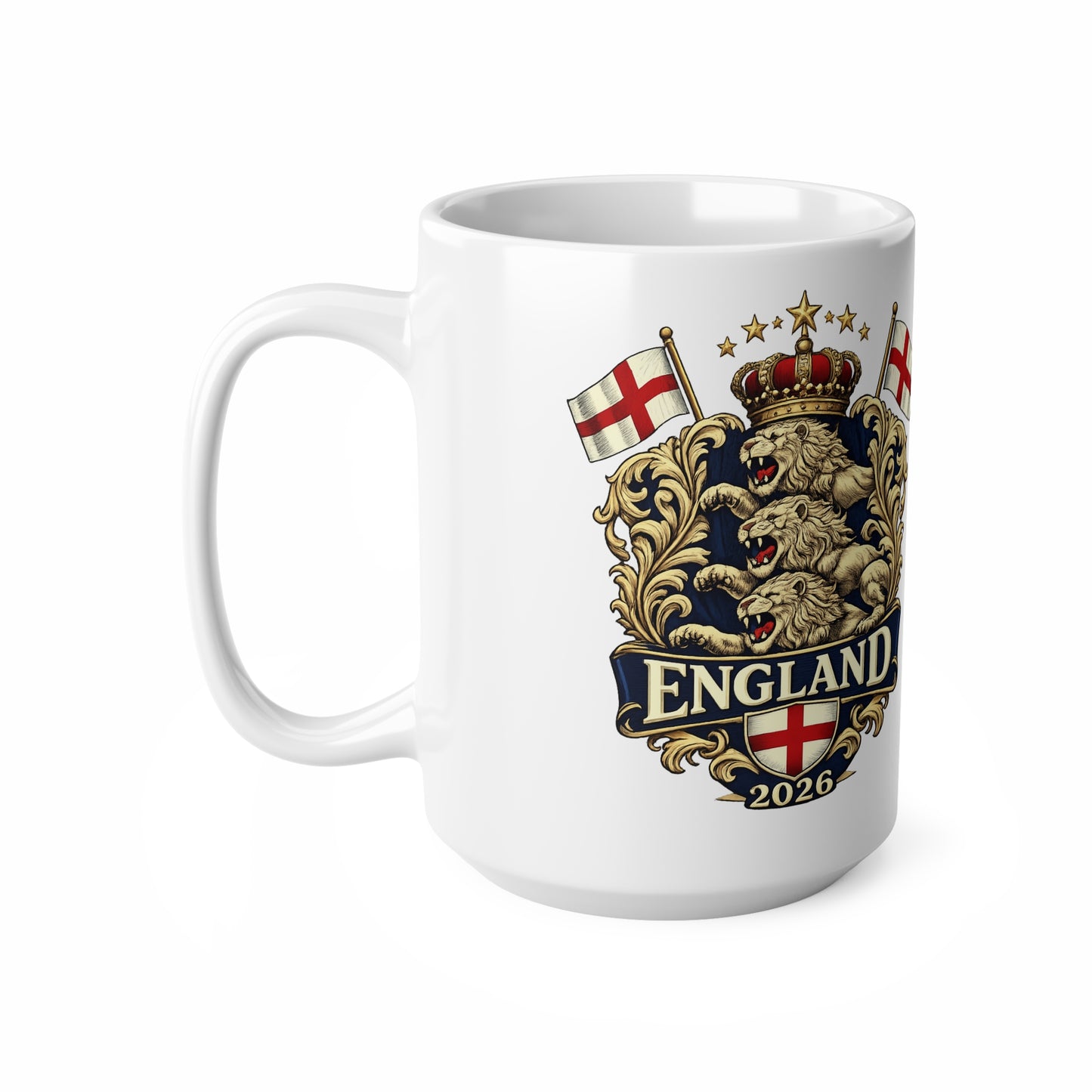 England 2026 Crest Coffee Mug — Vintage Lion Coat of Arms Ceramic Cup (11oz, 15oz)