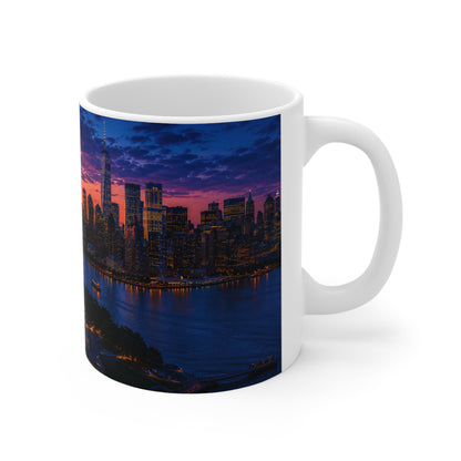 New York Sunset Ceramic Mug — Statue of Liberty Skyline 11oz & 15oz