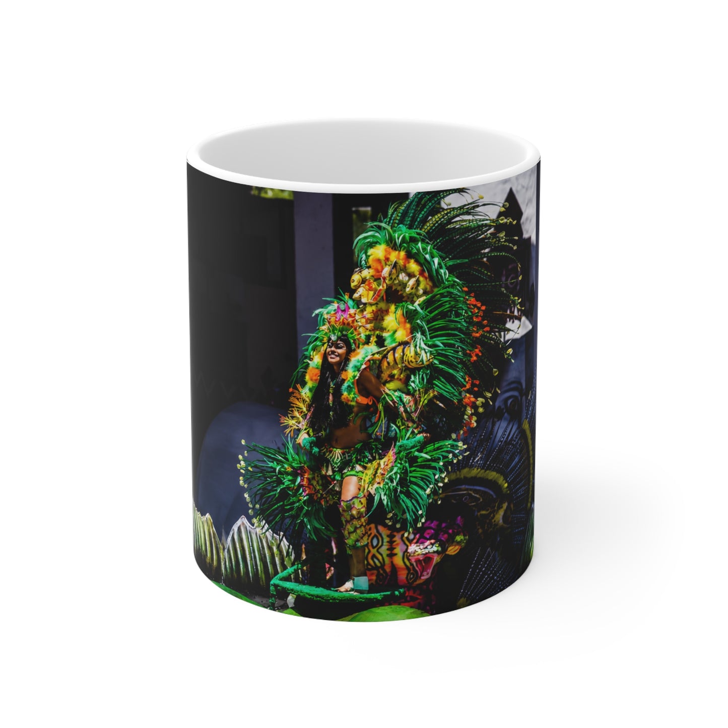 Rio Carnival Headdress Ceramic Coffee Mug — Colorful Festival Costume Photo, 11oz & 15oz