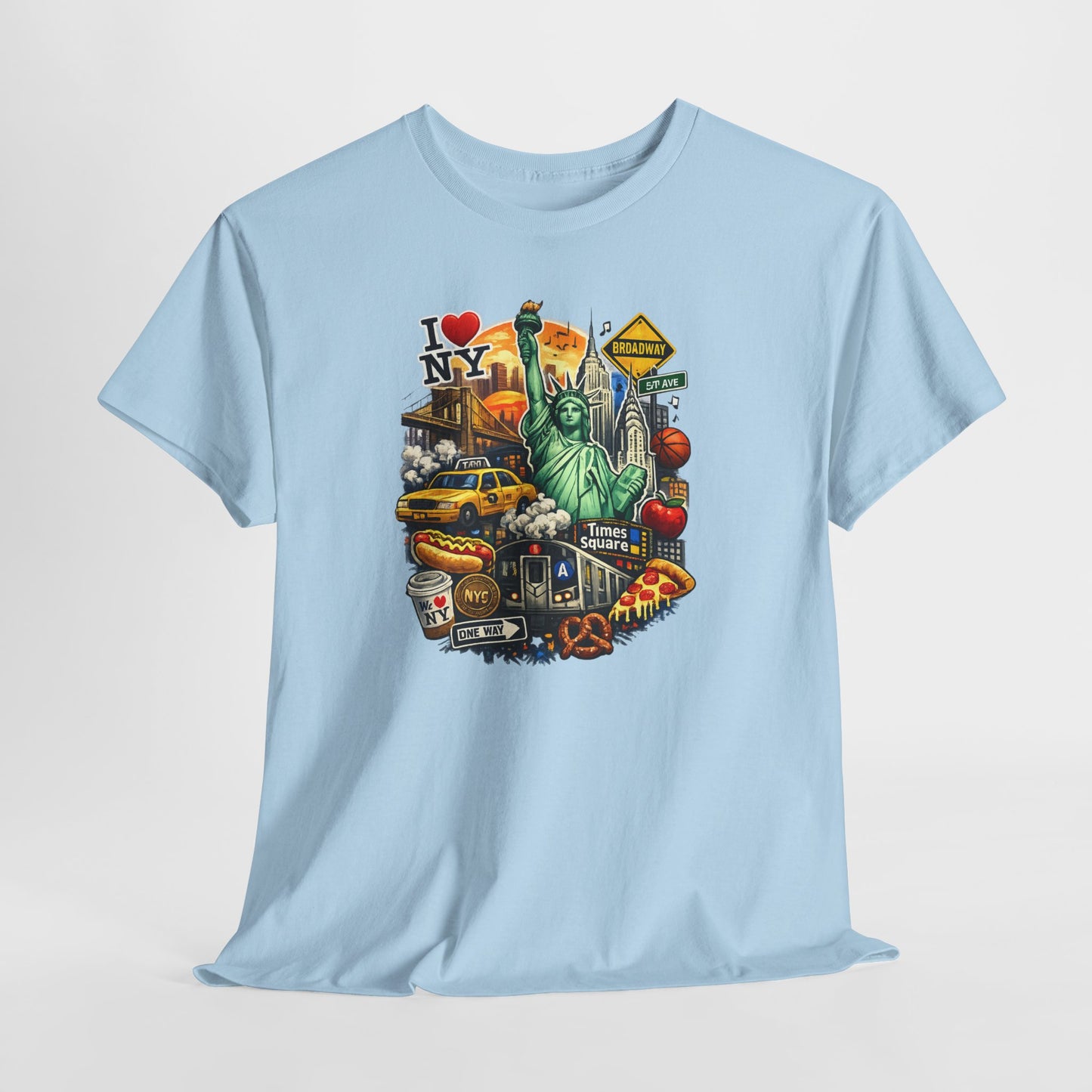 New York City Icons T-Shirt — Statue of Liberty, Taxi & I  NY Collage Tee