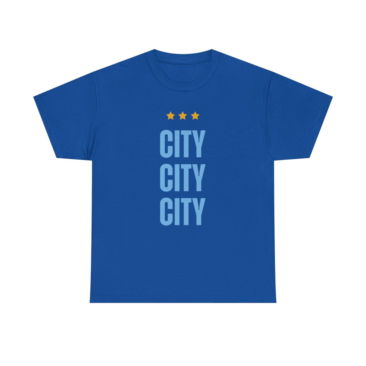 Manchester City City City Tee — Minimal Skyline Graphic T‑Shirt with Three Stars