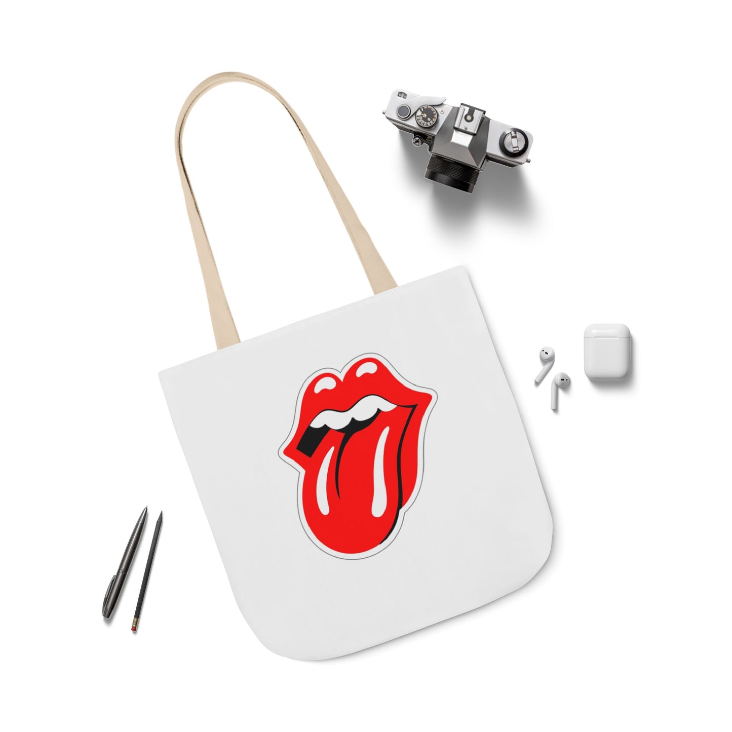 Rock & Roll Tongue Canvas Tote Bag — Retro Lip Graphic