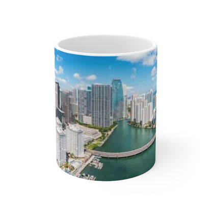 Miami Skyline Ceramic Coffee Mug — Aerial Cityscape 11oz & 15oz
