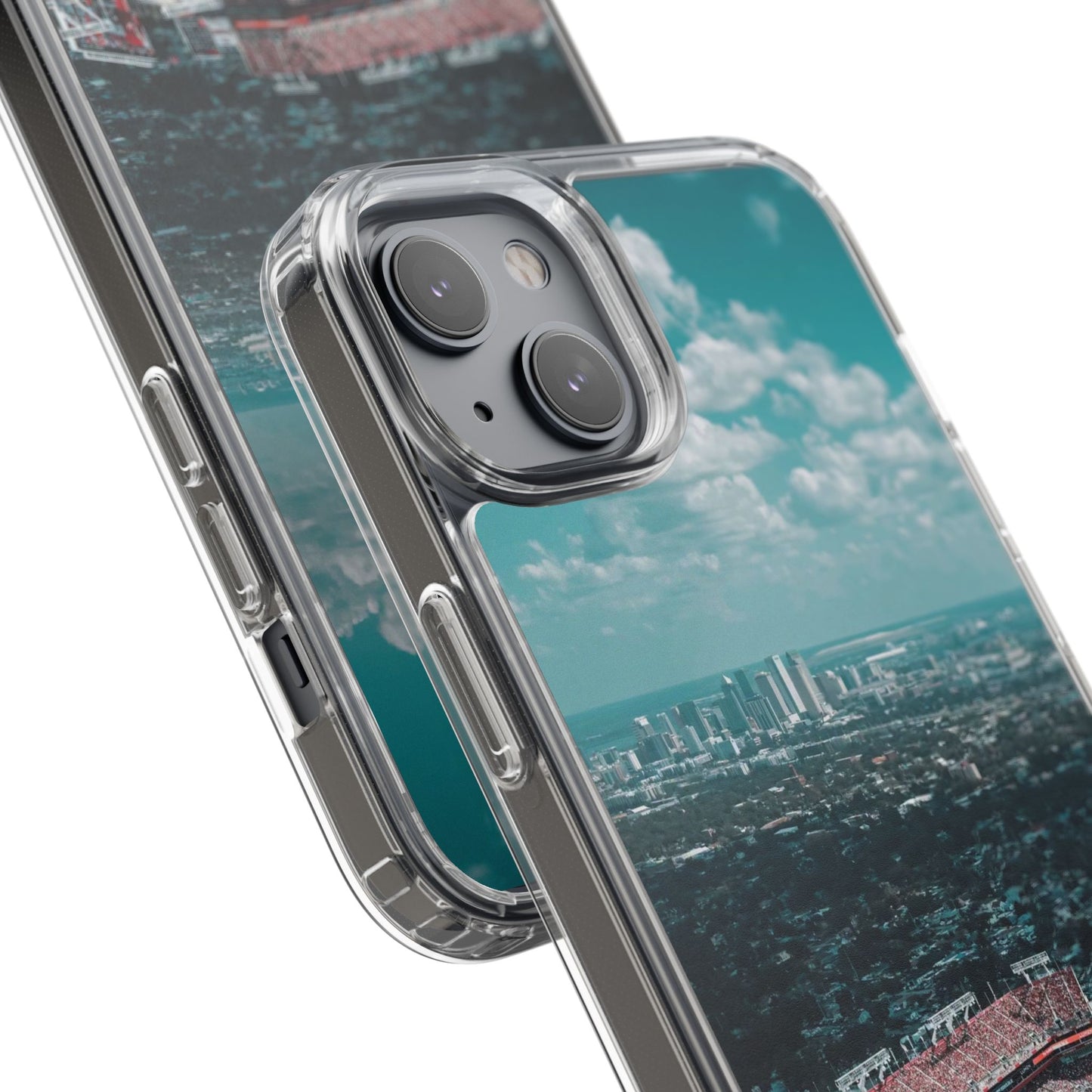 Tampa Bay Raymond James Stadium Clear Phone Case — Aerial City Stadium Design