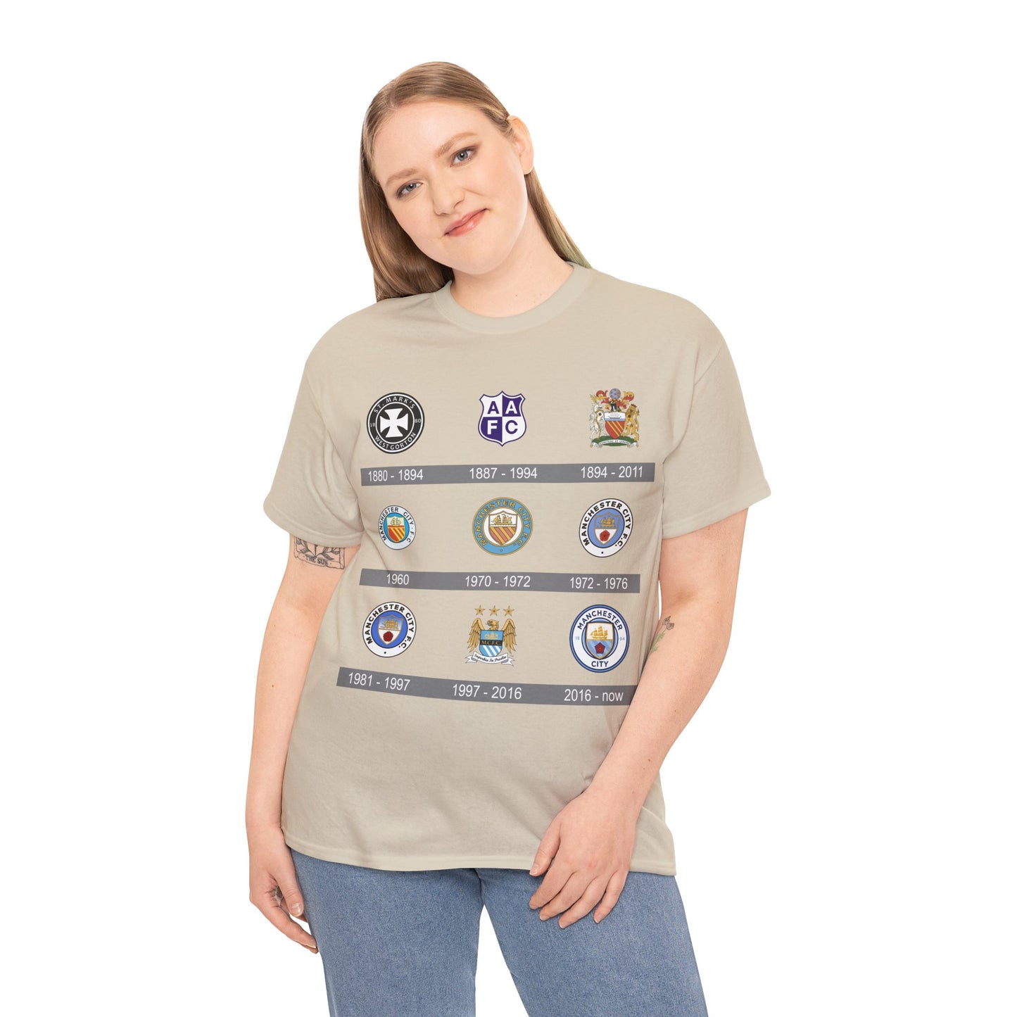 Manchester City Crest Timeline T-Shirt — Retro Club Crest History Tee