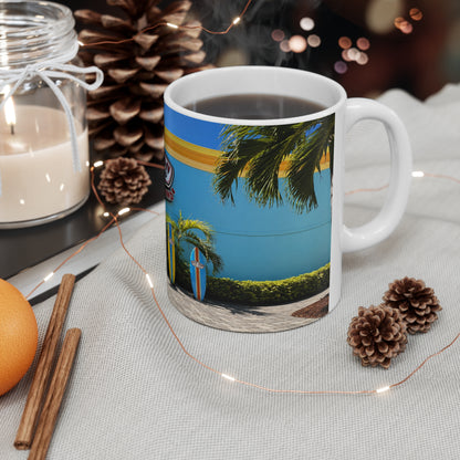 Ron Jon Surf Shop Photo Mug — Beach Surfboard Ceramic Coffee Cup (11oz & 15oz)