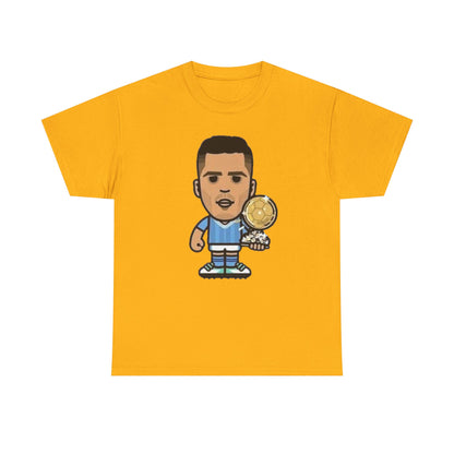 Rodri Manchester City Cartoon Tee — Player Holding Trophy Graphic Shirt