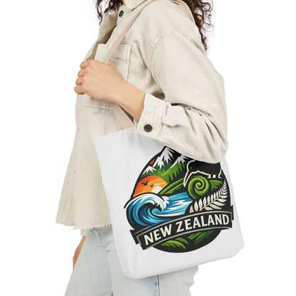 New Zealand Scenic Tote Bag — Kiwi, Mountains & Waves Canvas Tote