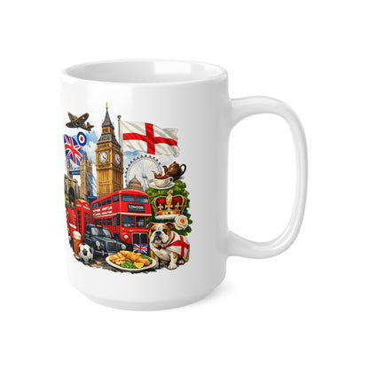 London Icons Ceramic Coffee Mug — London Landmarks & Union Jack Design (11oz, 15oz)