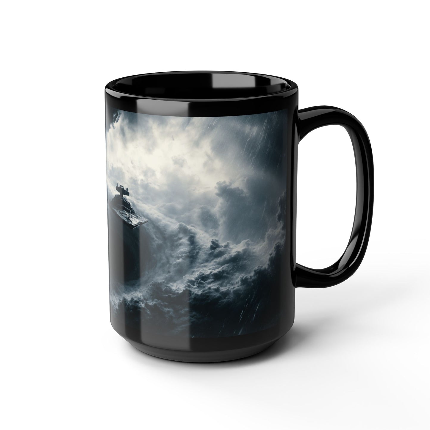 Empire Star Destroyer Stormy Starship Black Mug — Sci‑Fi Space Battle Coffee Cup (11oz, 15oz)