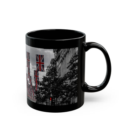 London Street Union Jack Street Scene Black Mug (11oz, 15oz) — London Flags Coffee Cup