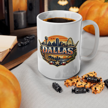 Dallas Skyline Ceramic Coffee Mug — Retro Texas Cityscape 11oz & 15oz