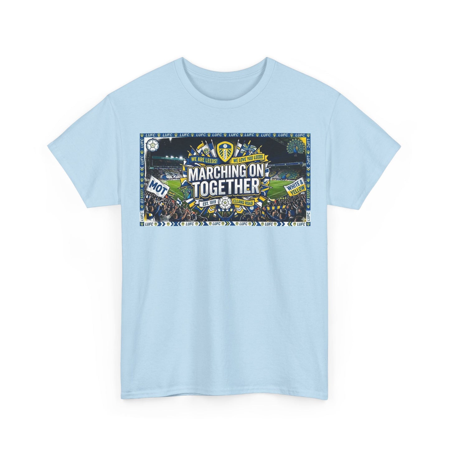 Leeds United T-Shirt — "Marching On Together" Fan Tee (Soccer Supporter Graphic)