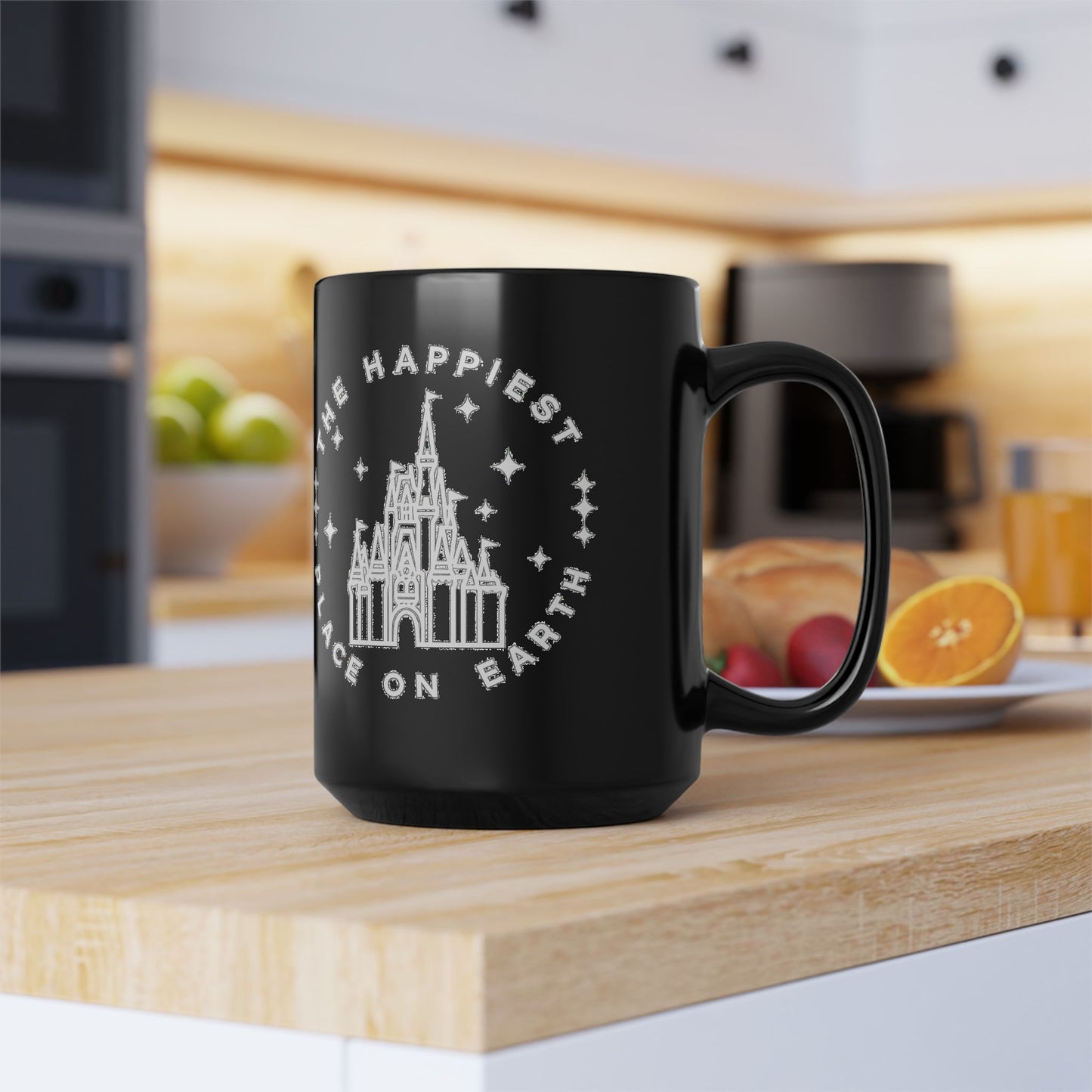 Black Castle Mug — "The Happiest Place on Earth" Ceramic Coffee Cup (11oz/15oz)