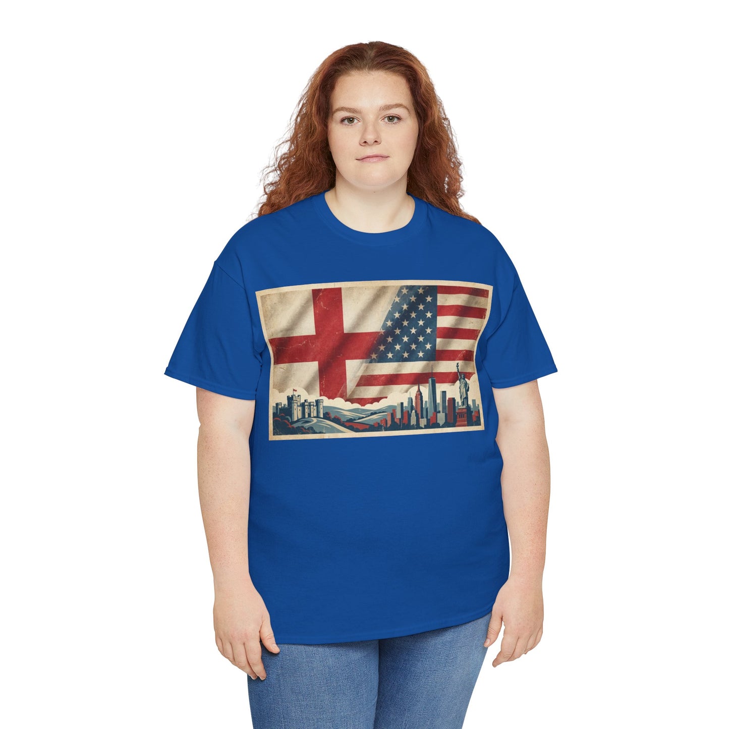 England + USA Flag Skyline T-Shirt — Vintage London & New York City Pride Tee