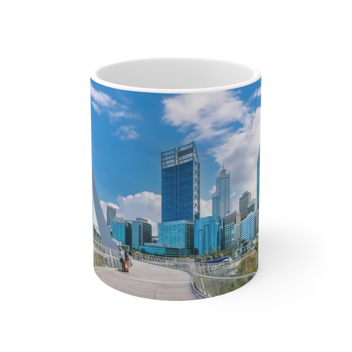 City Skyline Ceramic Mug — Modern Urban Bridge Coffee Cup (11oz & 15oz)