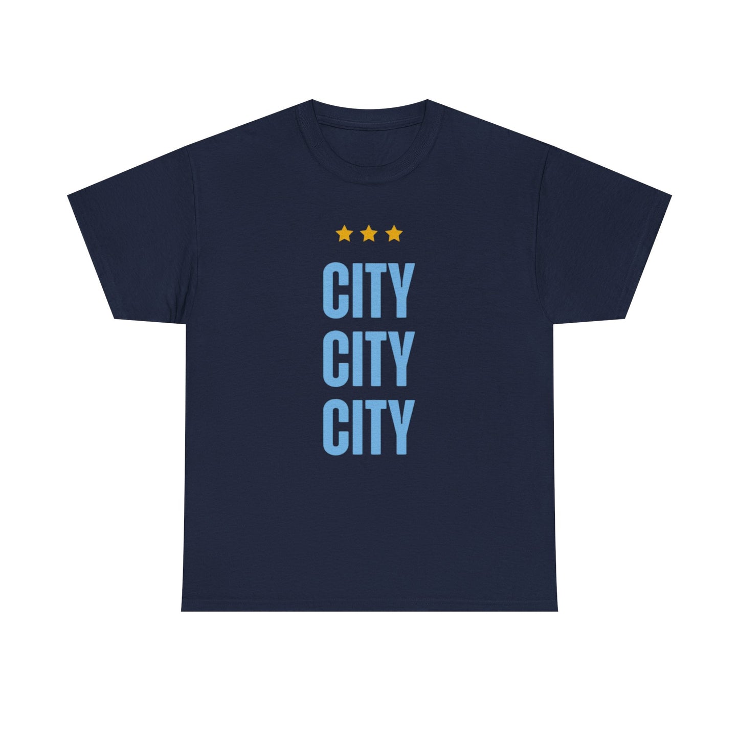 Manchester City City City Tee — Minimal Skyline Graphic T‑Shirt with Three Stars