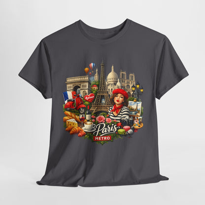 Paris Montage Tee — Eiffel Tower, Croissant & Metro Vintage Travel T‑Shirt