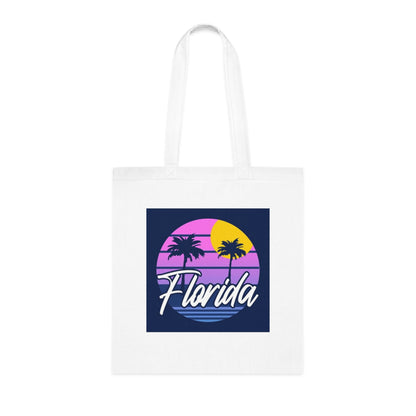 Florida Sunset Palm Tote Bag — Retro Beach Cotton Tote