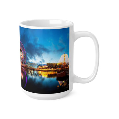 Disneyland Nighttime Theme Park Ferris Wheel Mug — Colorful Reflection Ceramic Coffee Cup (11oz/15oz)
