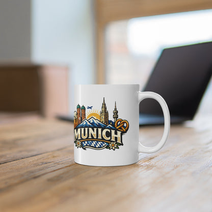 Munich Souvenir Coffee Mug — Bavarian Beer, Pretzel & Skyline Ceramic Mug (11oz/15oz)