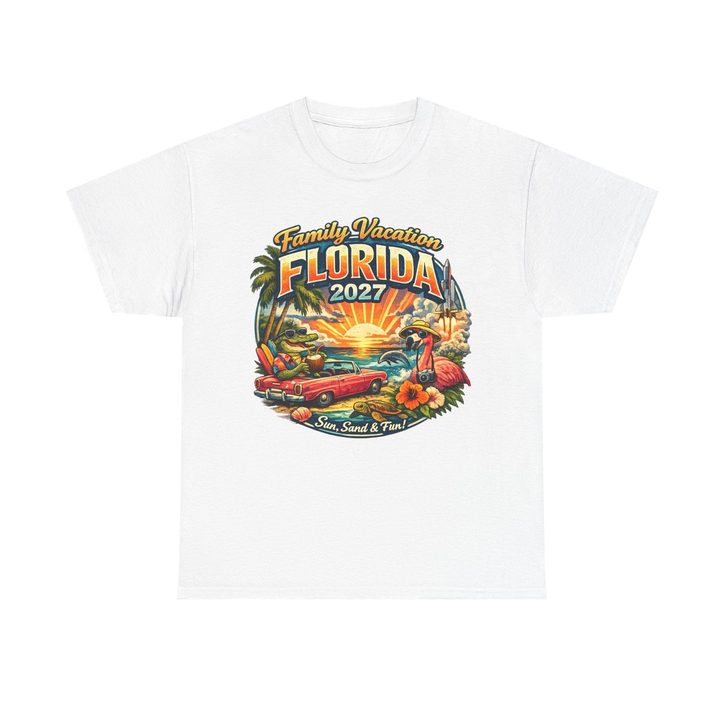 Florida Family Vacation 2027 T-Shirt — Retro Sunset Beach Design