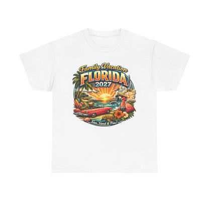 Florida Family Vacation 2027 T-Shirt — Retro Sunset Beach Design