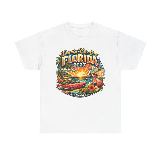 Florida Family Vacation 2027 T-Shirt — Retro Sunset Beach Design