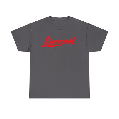 Liverpool Script T-Shirt — Retro Red Logo Tee for Fans