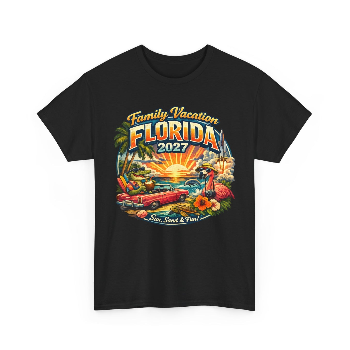 Florida Family Vacation 2027 T-Shirt — Retro Sunset Beach Design
