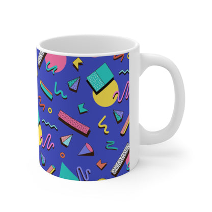 Retro 80s Memphis Pattern Ceramic Mug — Colorful Geometric Coffee Cup (11oz, 15oz)