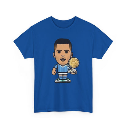 Rodri Manchester City Cartoon Tee — Player Holding Trophy Graphic Shirt