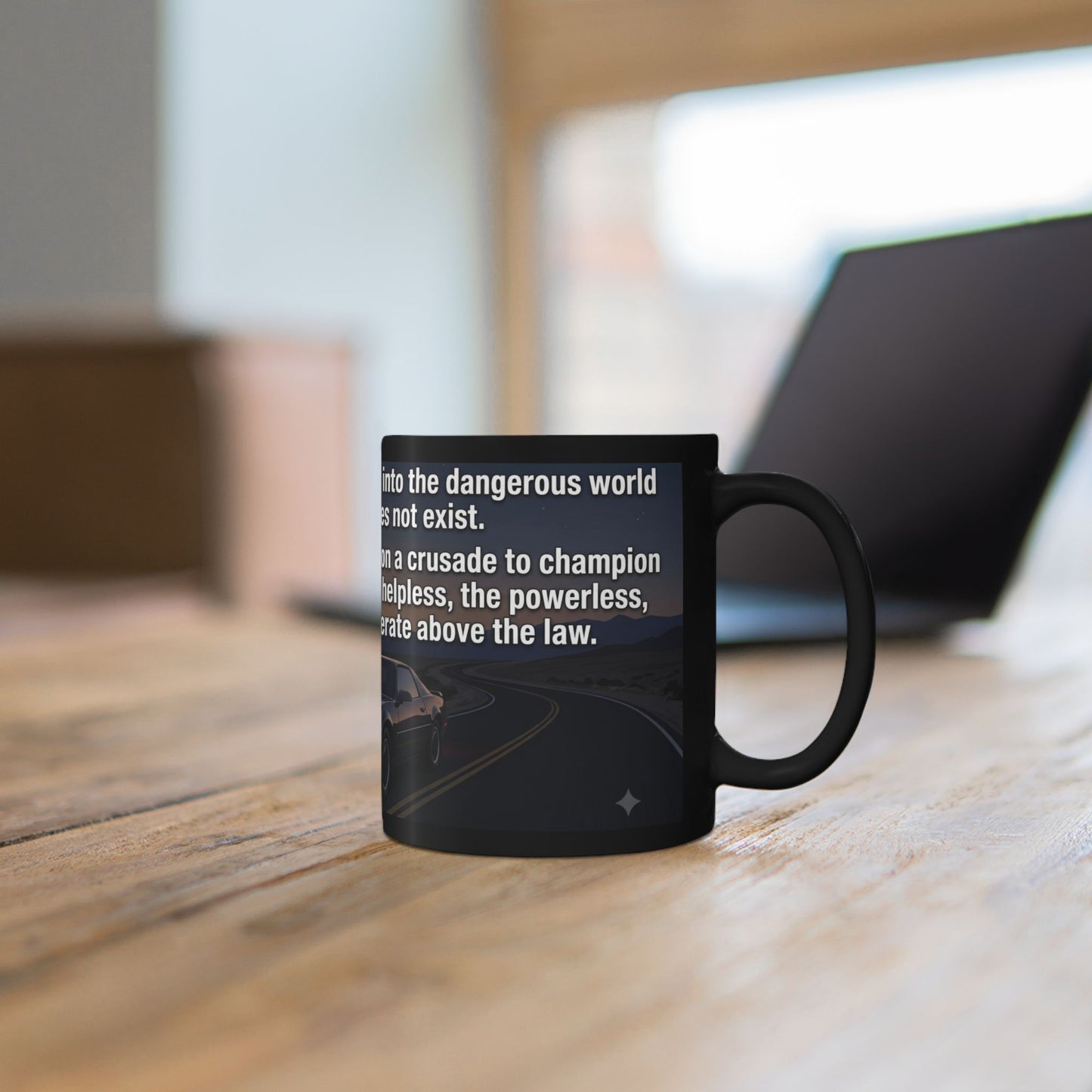 KITT Knight Rider Quote Black Mug — Retro Techno Car Coffee Cup (11oz/15oz)