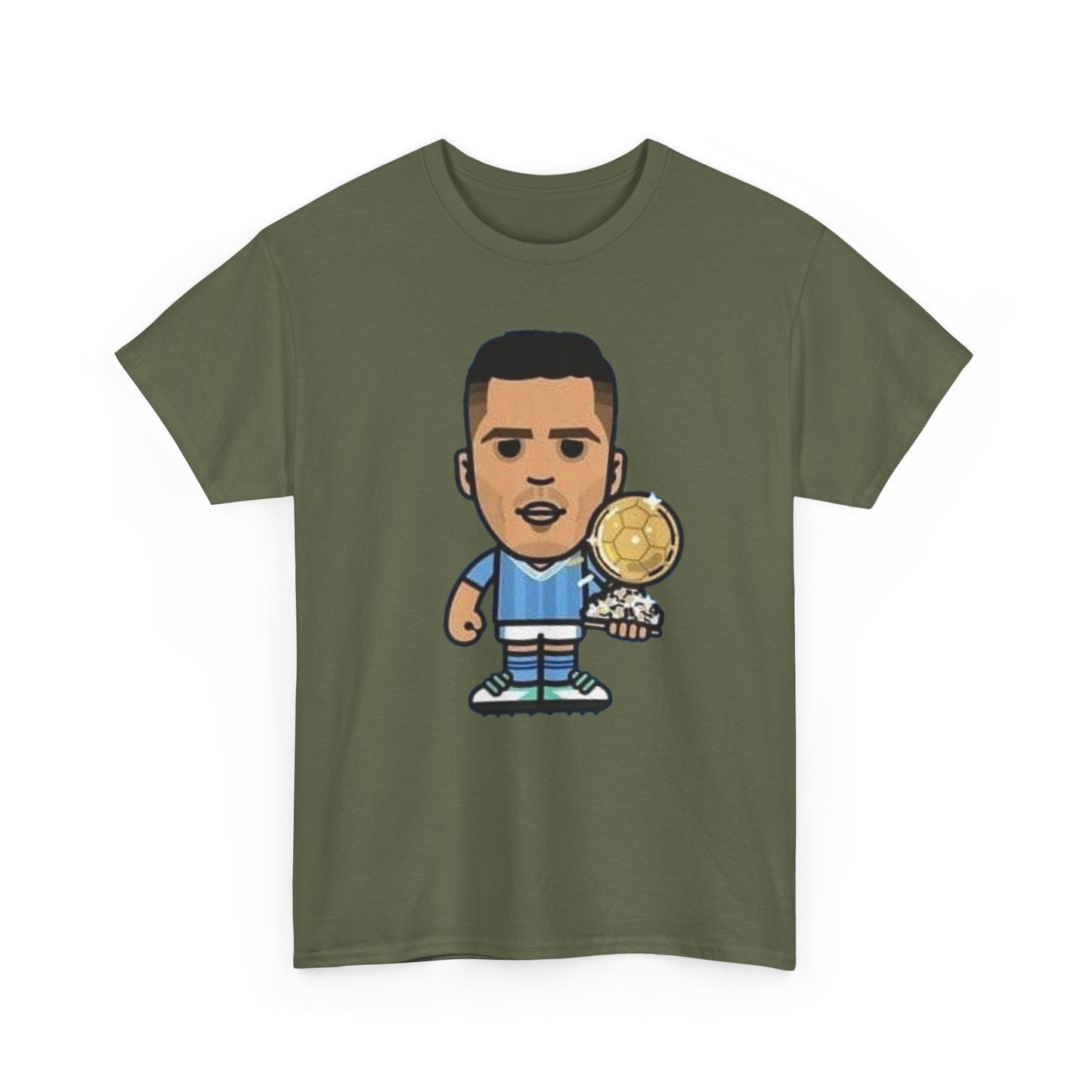 Rodri Manchester City Cartoon Tee — Player Holding Trophy Graphic Shirt