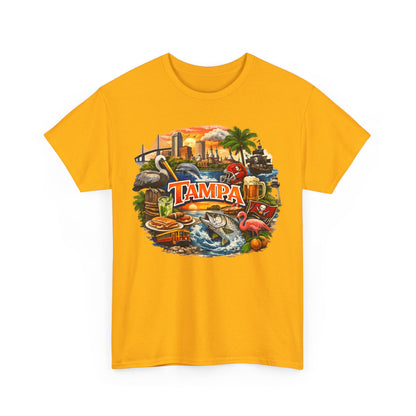 Tampa Florida Retro Scenic Tee — Vintage Beach, Skyline & Wildlife Graphic