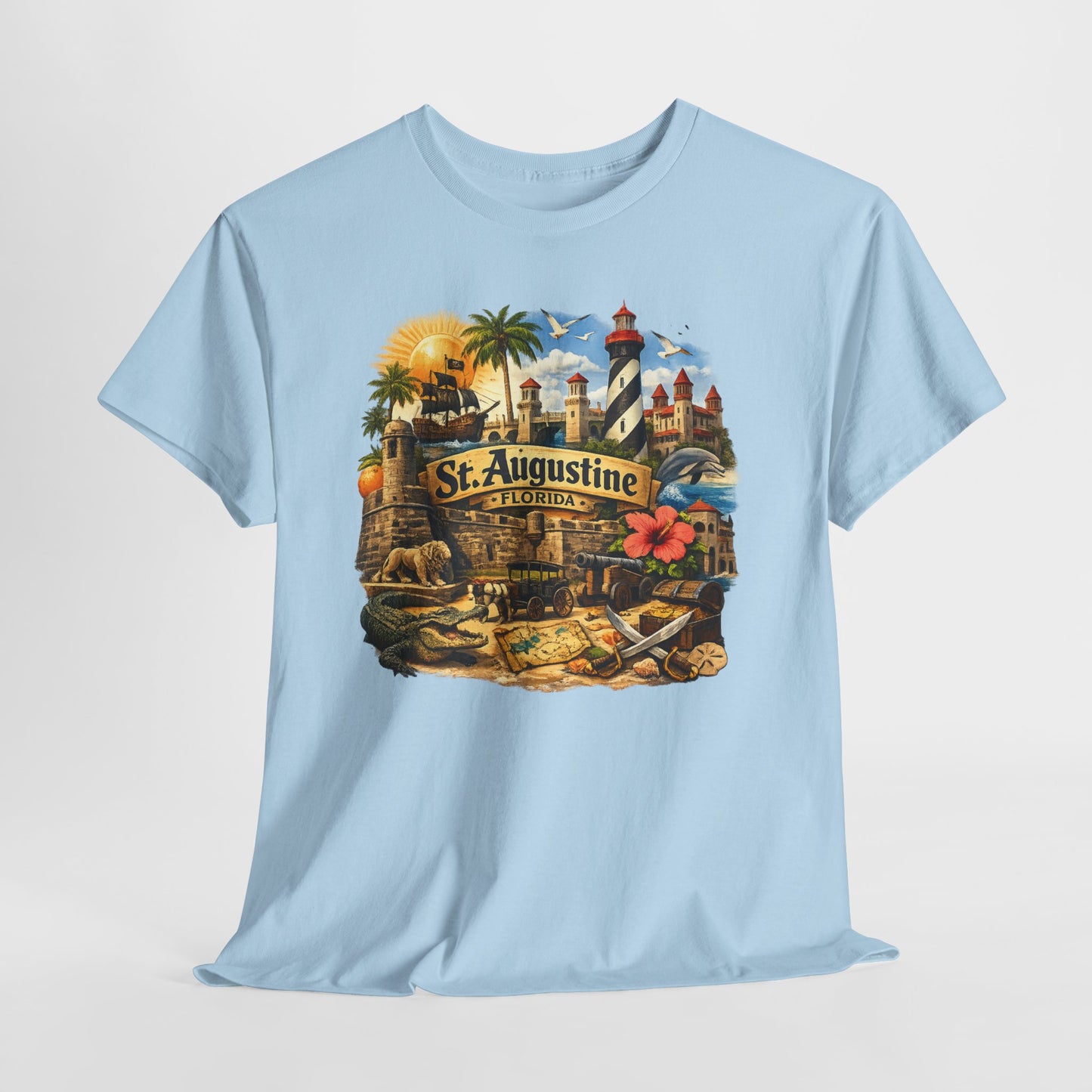 St. Augustine Florida Vintage Travel Tee — Retro Beach & Lighthouse Souvenir T-Shirt