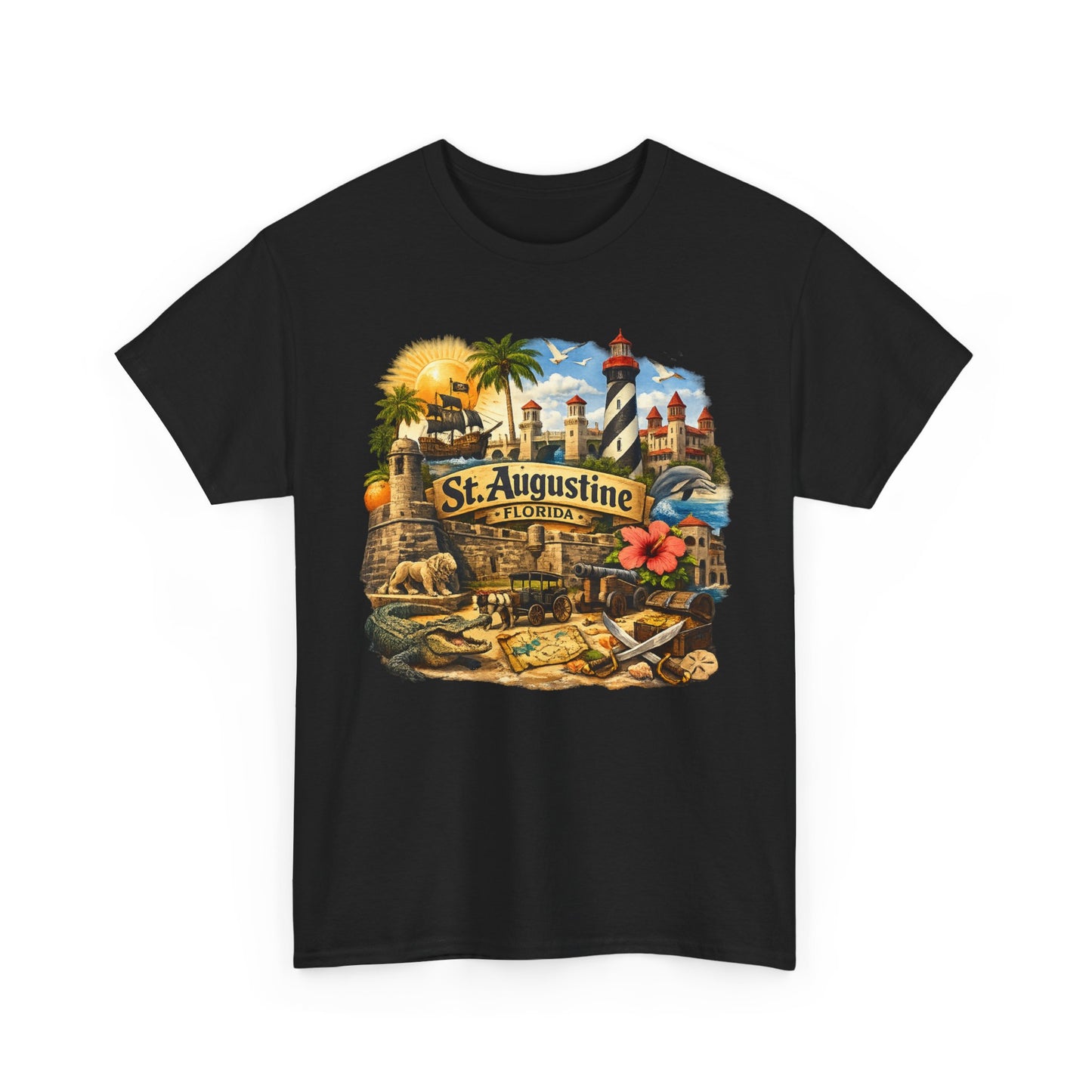 St. Augustine Florida Vintage Travel Tee — Retro Beach & Lighthouse Souvenir T-Shirt