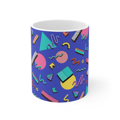 Retro 80s Memphis Pattern Ceramic Mug — Colorful Geometric Coffee Cup (11oz, 15oz)