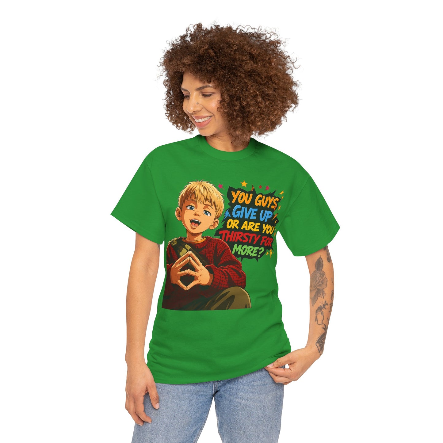Home Alone Inspired Graphic Tee — 'You Guys Give Up or Are You Thirsty for More?' Nostalgic Comic Boy T-Shirt