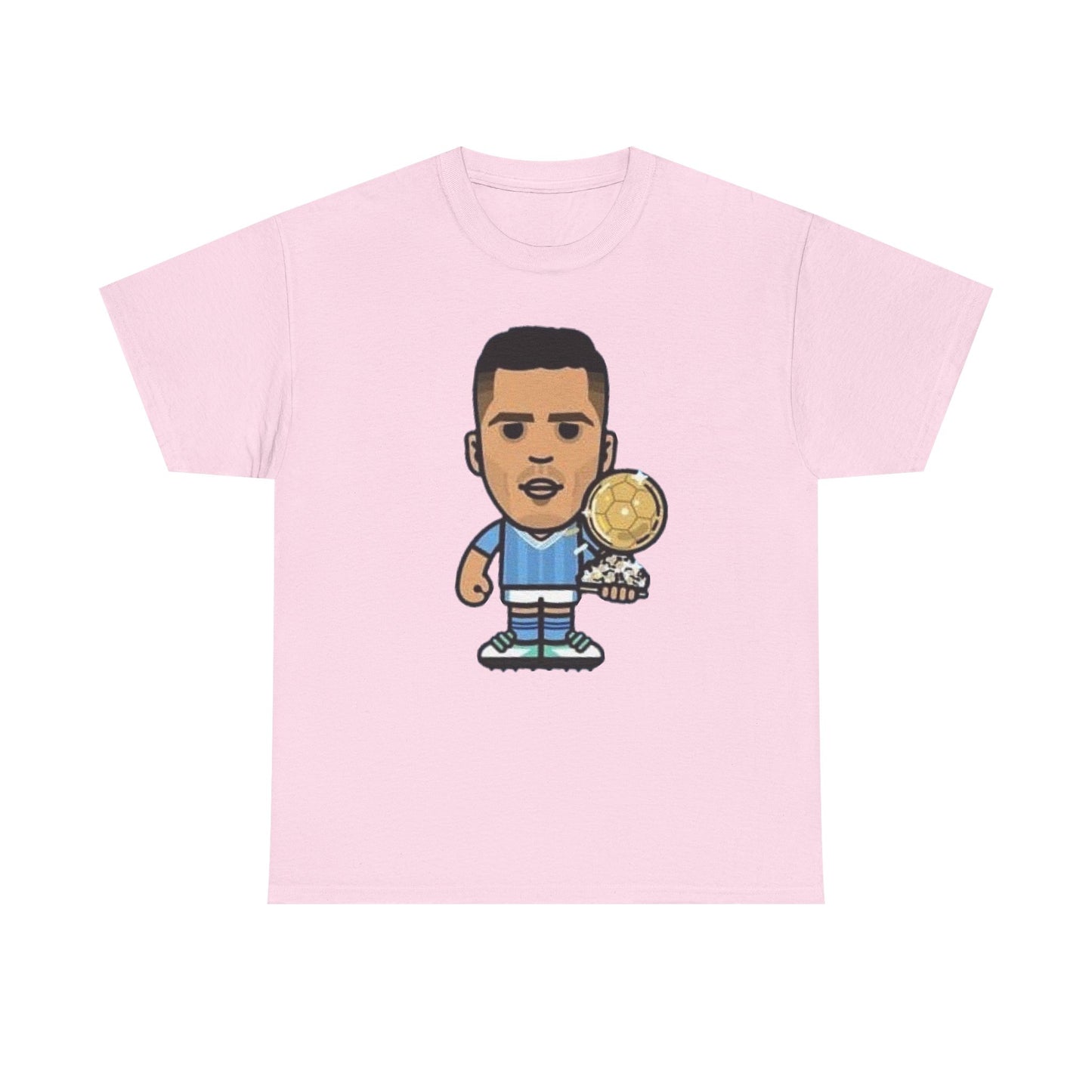 Rodri Manchester City Cartoon Tee — Player Holding Trophy Graphic Shirt