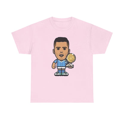 Rodri Manchester City Cartoon Tee — Player Holding Trophy Graphic Shirt