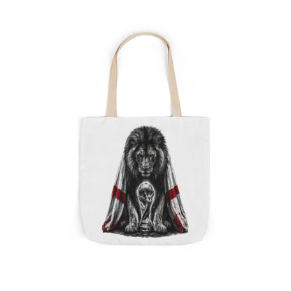 England Lion Guardian Canvas Tote — Protective Lion & Cub Illustration Tote Bag