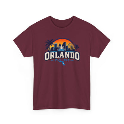 Orlando Florida Sunset T-Shirt — Retro Skyline & Palm Tree Vacation Tee