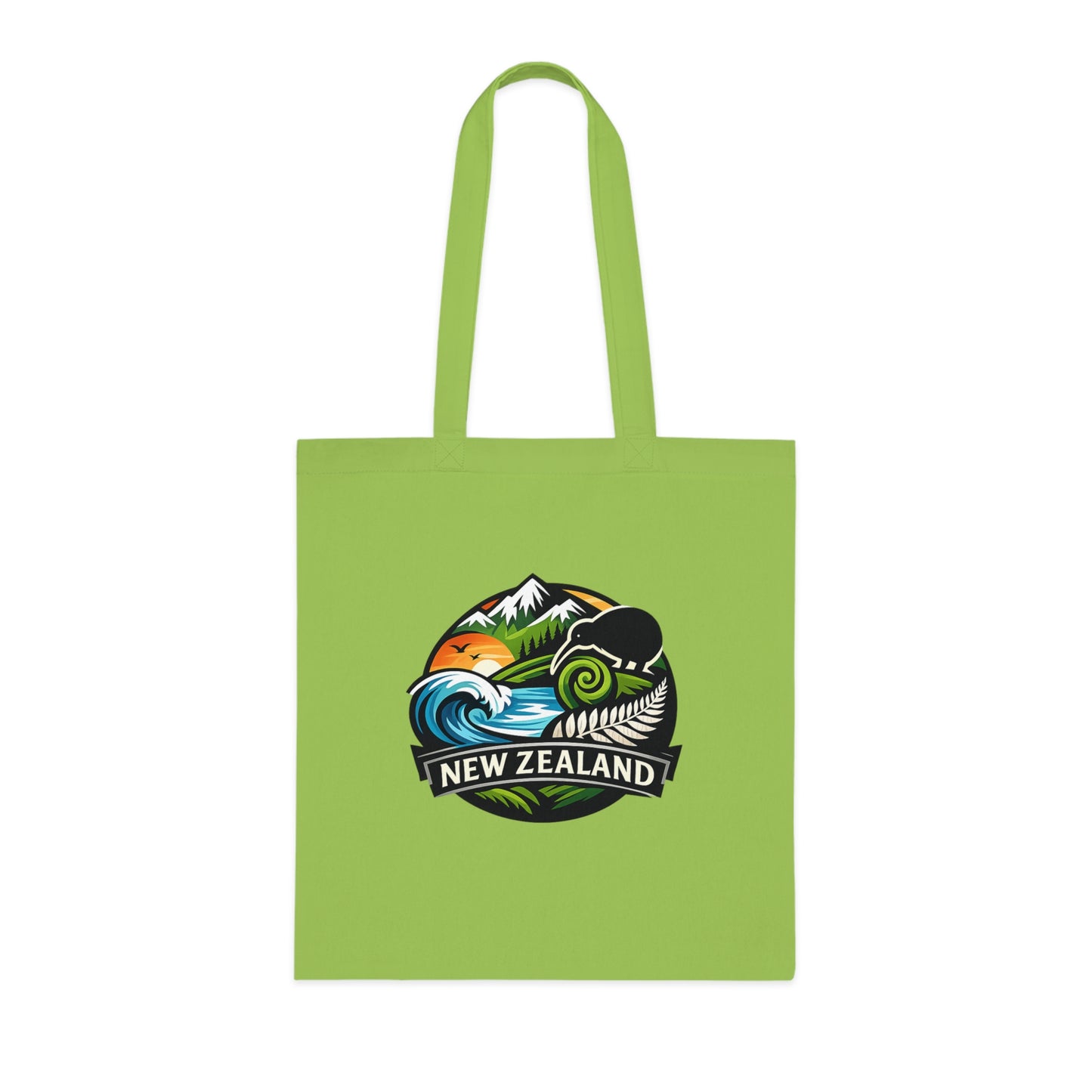New Zealand Scenic Tote Bag — Kiwi, Fern & Mountain Cotton Shopper