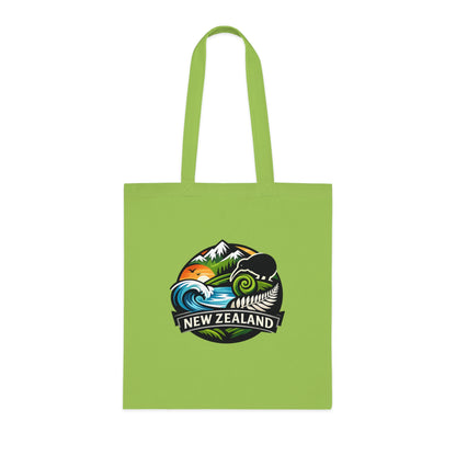 New Zealand Scenic Tote Bag — Kiwi, Fern & Mountain Cotton Shopper