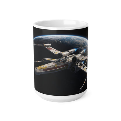 Spacefighter Coffee Mug — Retro Starship Ceramic Cup (11oz & 15oz)