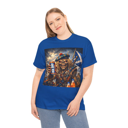 Scottish Rock Skull T‑Shirt — Eddie the Piper with Flag & Can Graphic Tee
