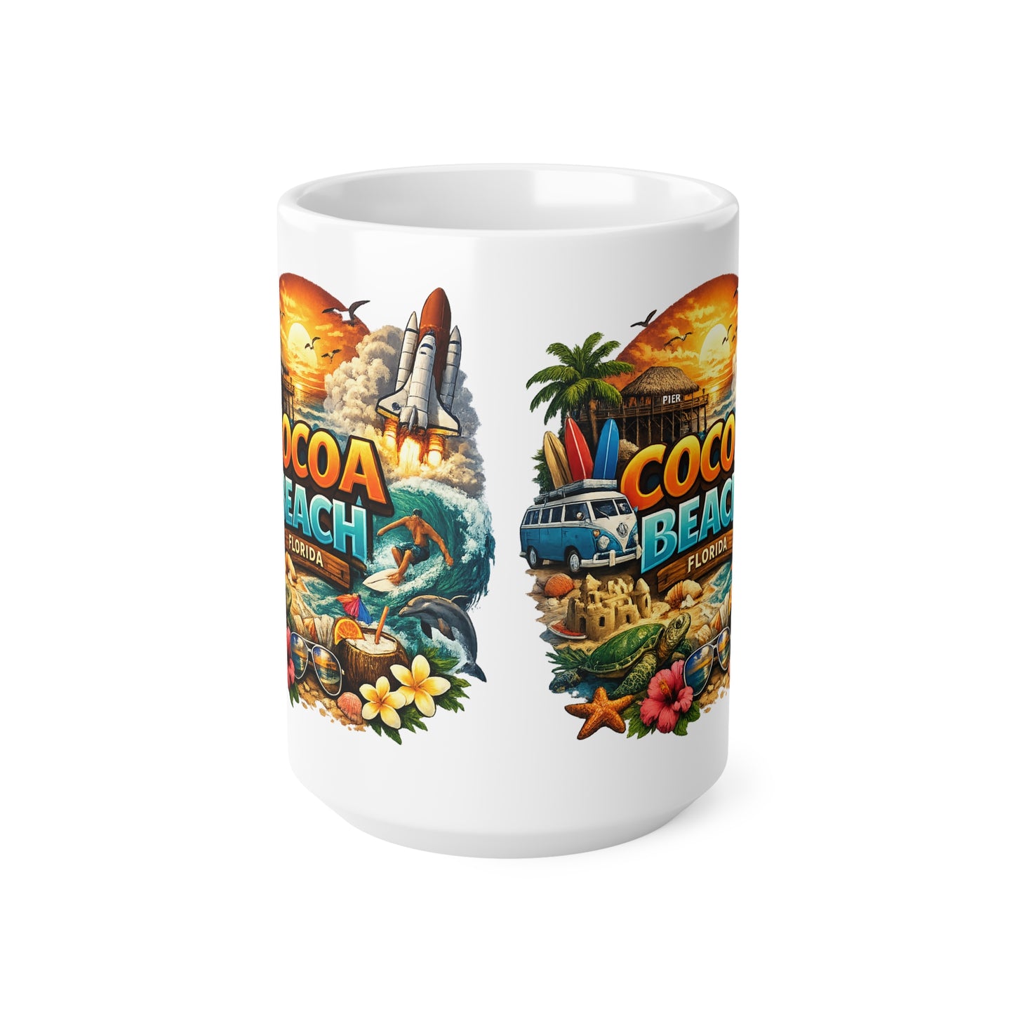 Cocoa Beach Florida Vintage Surf Mug – Retro Beach Scene Coffee Cup (11oz & 15oz)